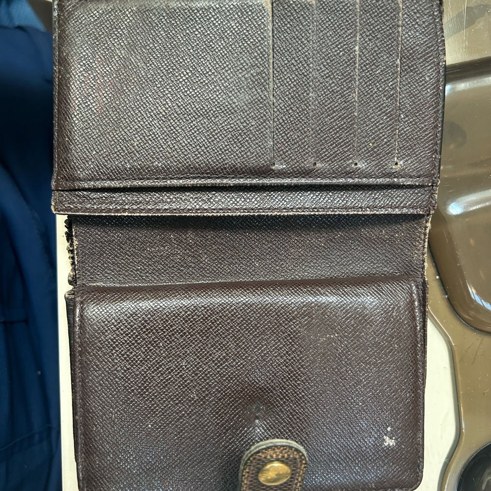 Checkered Brown Wallet with Button Closure